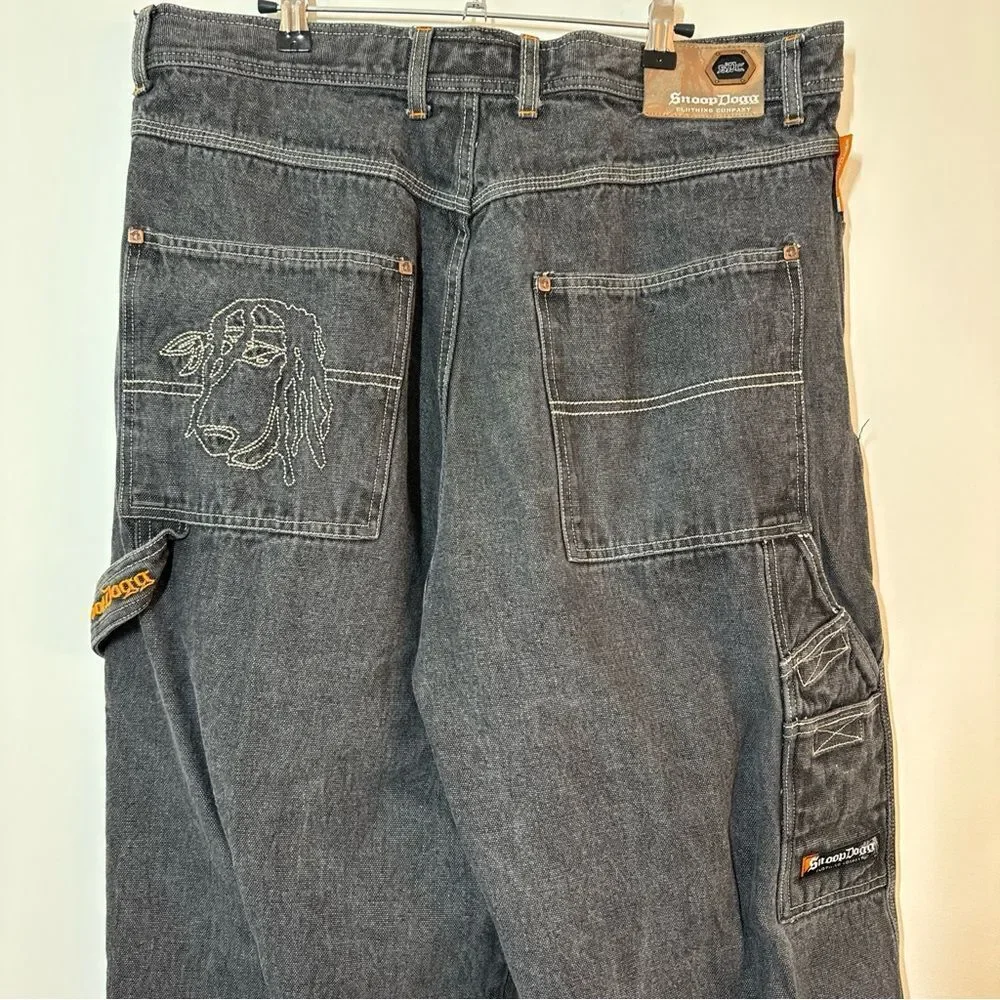 Snoop Dog Baggy Y2K Jeans 38 Stitched Black 90s Hip Hop Streetwear Skate FLAWED!